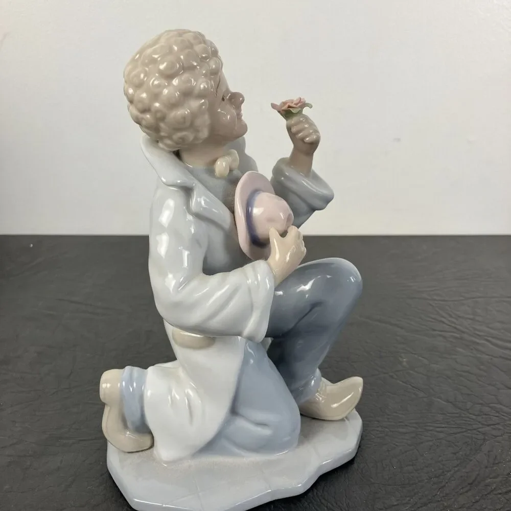 Vintage Porcelain Clown Figurine 2000 YH Seated with Rose Hat Pastel Gloss HTF